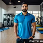 스포츠지도사 이직 성공담 인터뷰 - A professional Arab male sports coach in his early 30s, wearing modern athletic training gear and a ...