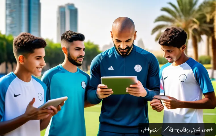 스포츠지도사와 생활체육지도사 차이 - A professional male sports coach instructing a diverse group of young adult soccer players on an out...