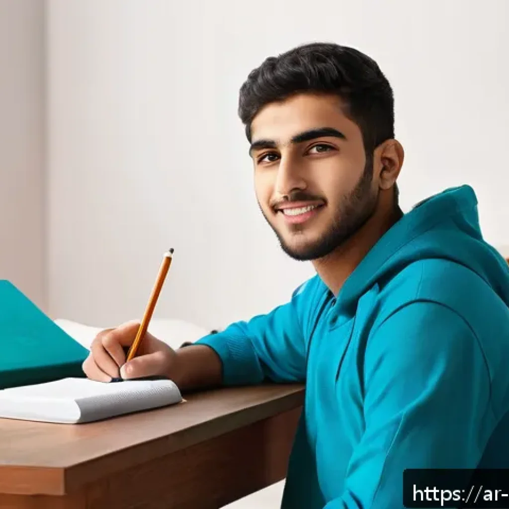 스포츠지도사 시험 스트레스 관리법 - A focused young Arab male student sitting at a traditional study desk in a quiet, well-lit room with...
